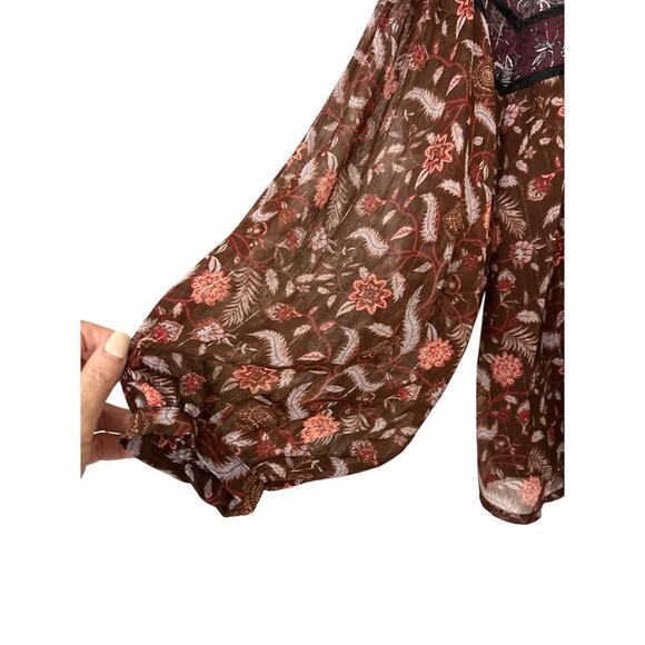 ZARA High Neck Sheer Floral Lace Bishop Sleeve  Babydoll Top Size Medium - Picture 7 of 14